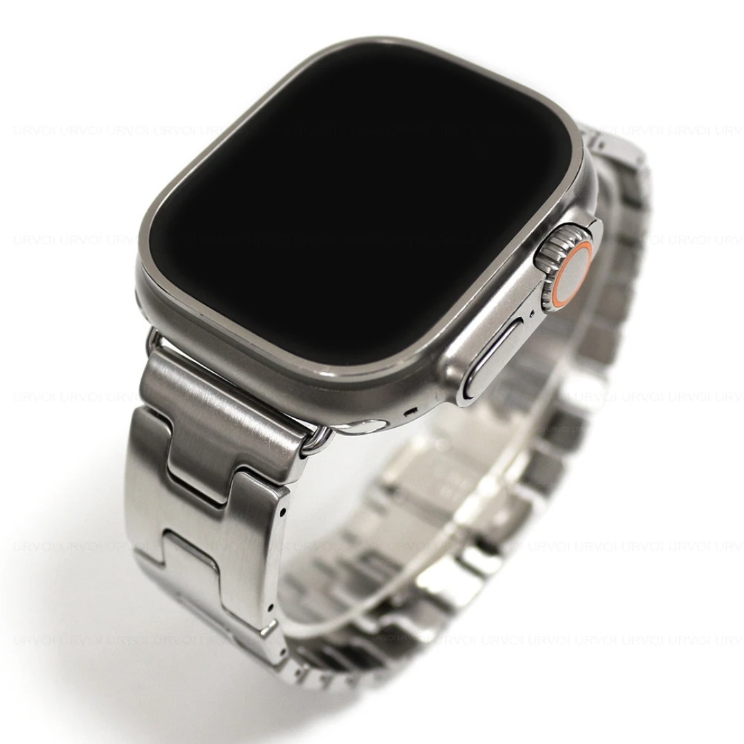 ハンドパン シルバー Grand H Satine Apple Watch Band – Luxury Stainless Steel Strap