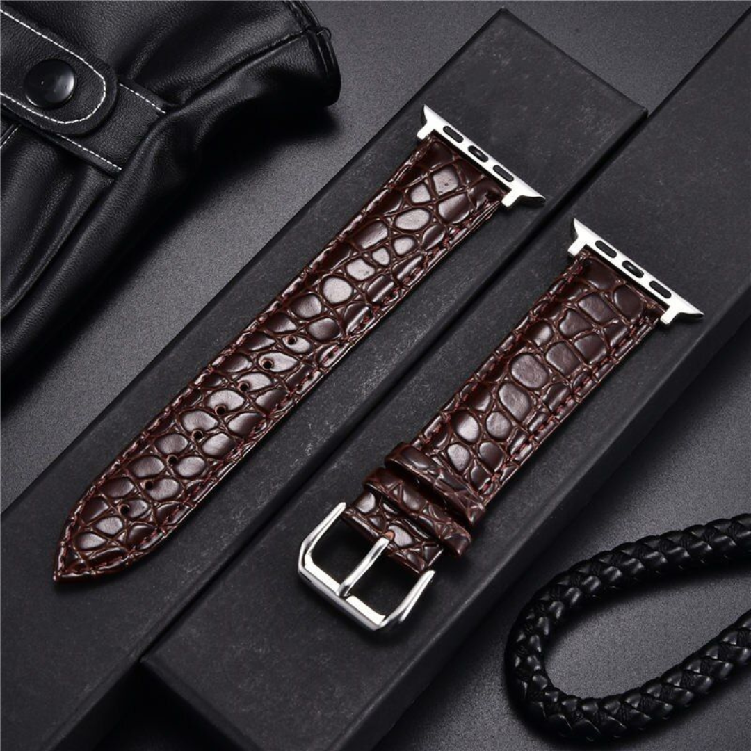 Genuine Leather Strap with Butterfly Closure - Crocodile Design for Apple Watch Series & Ultra