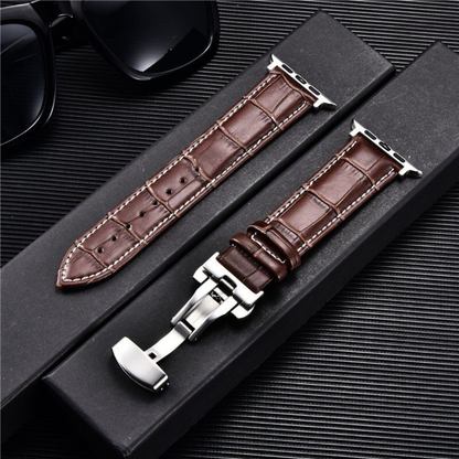 Genuine Leather Strap with Butterfly Closure for Apple Watch – Crocodile