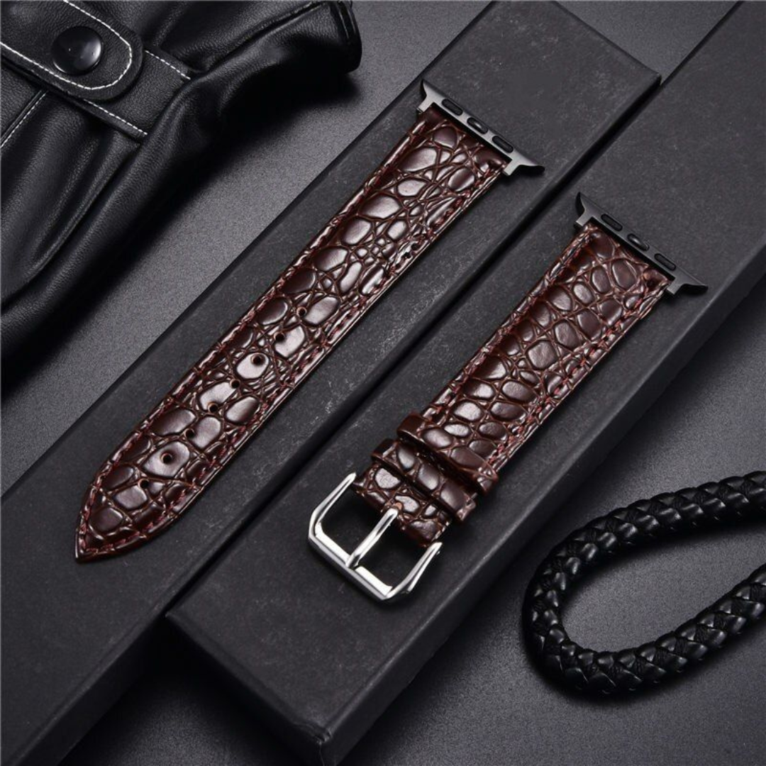 Genuine Leather Strap with Butterfly Closure - Crocodile Design for Apple Watch Series & Ultra