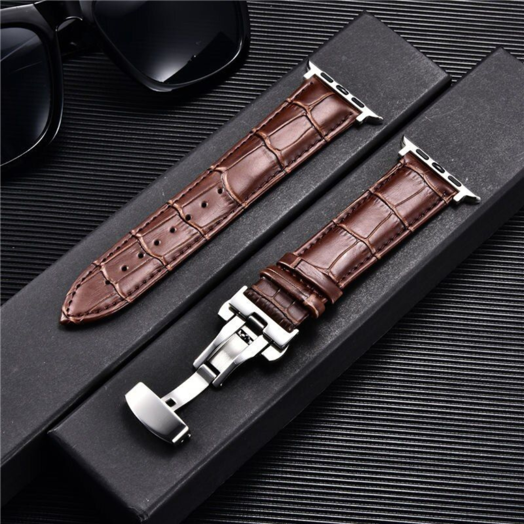 Genuine Leather Strap with Butterfly Closure for Apple Watch – Crocodile