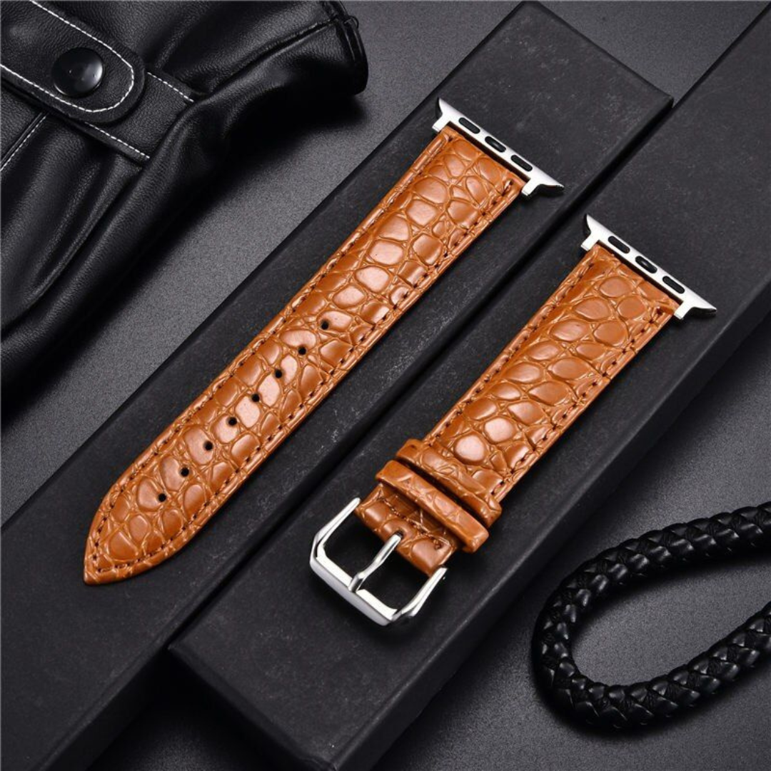 Genuine Leather Strap with Butterfly Closure - Crocodile Design for Apple Watch Series & Ultra