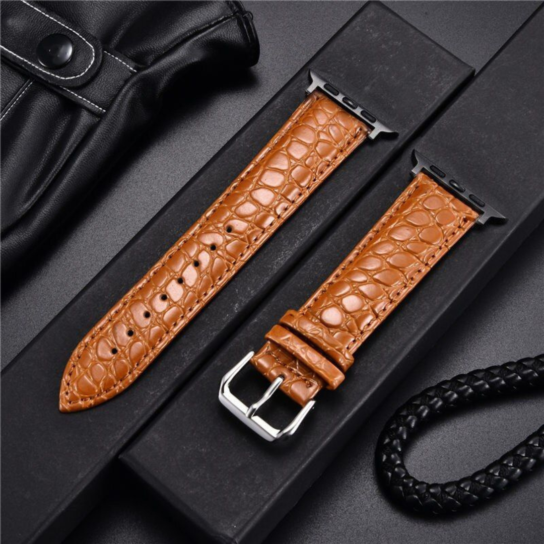 Genuine Leather Strap with Butterfly Closure - Crocodile Design for Apple Watch Series & Ultra