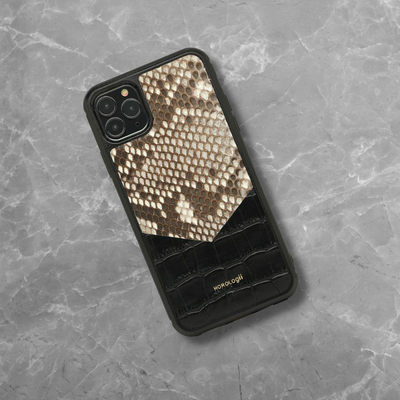 Personalizable: Genuine Leather Mobile Phone Case - Python x Crocodile for Apple iPhone