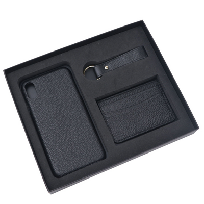 Personalizable: Gift Set [Initials] - Genuine Leather Card Case, Keychain & iPhone Case for Apple iPhone