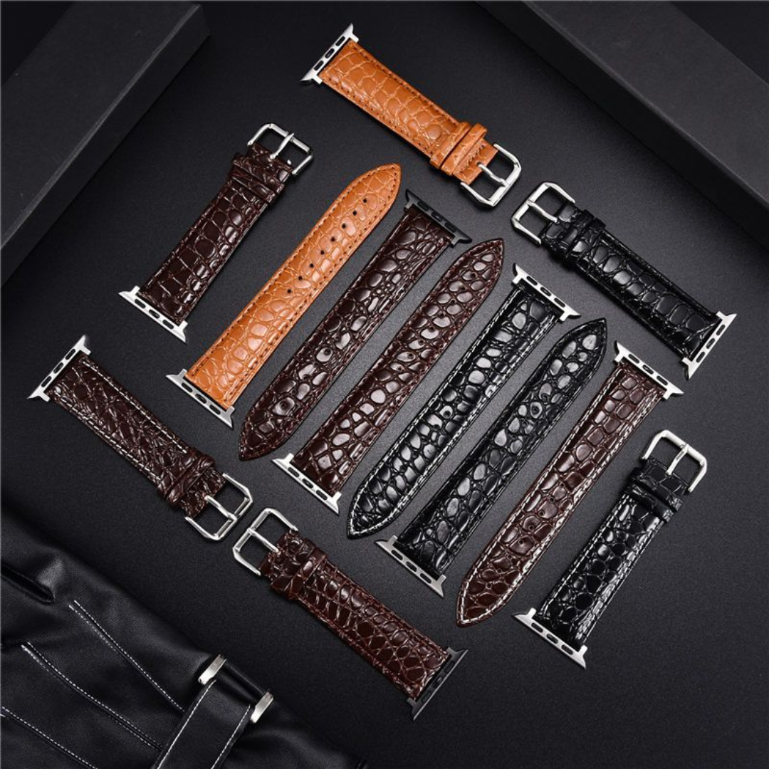 Genuine Leather Strap with Butterfly Closure - Crocodile Design for Apple Watch Series & Ultra