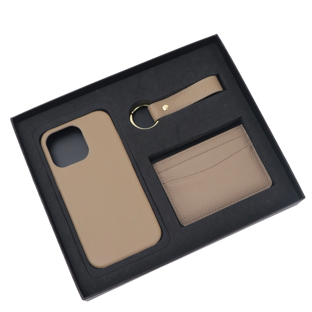 Personalizable: Gift Set [Initials] - Genuine Leather Card Case, Keychain & iPhone Case for Apple iPhone