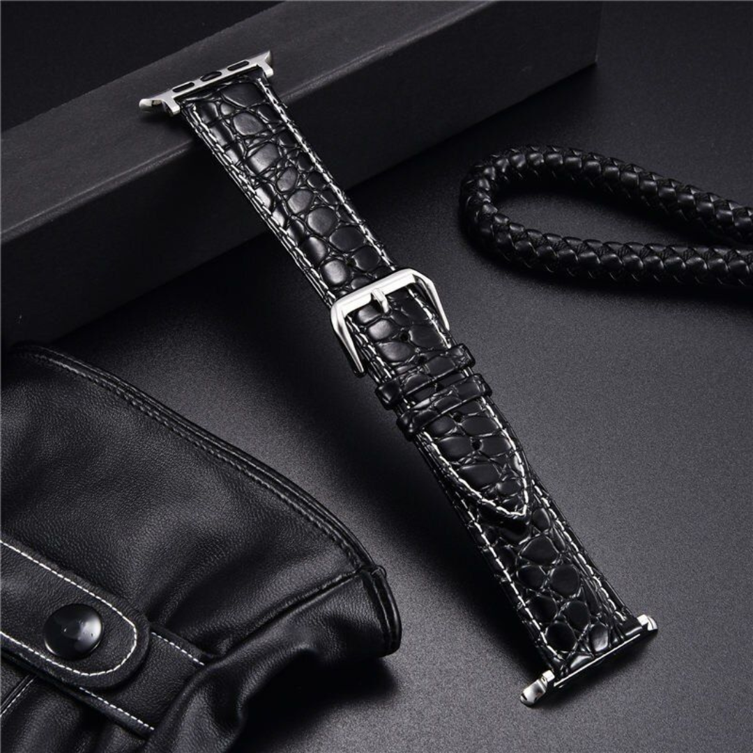 Genuine Leather Strap with Butterfly Closure - Crocodile Design for Apple Watch Series & Ultra