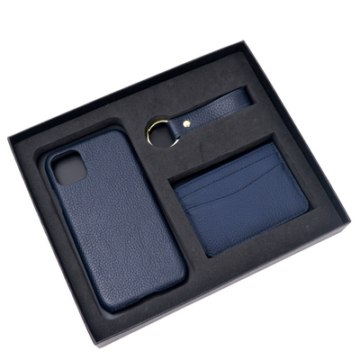 Personalizable: Gift Set [Initials] - Genuine Leather Card Case, Keychain & iPhone Case for Apple iPhone