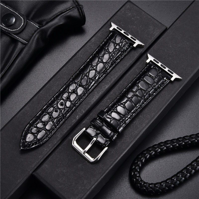 Genuine Leather Strap with Butterfly Closure - Crocodile Design for Apple Watch Series & Ultra