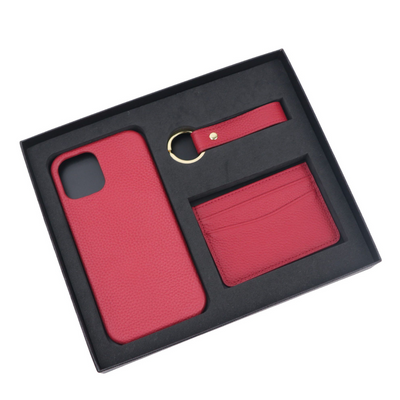 Personalizable: Gift Set [Initials] - Genuine Leather Card Case, Keychain & iPhone Case for Apple iPhone